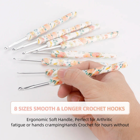 Flower Aluminium Crochet Hook Needles 2.5-6mm 8pcs Set