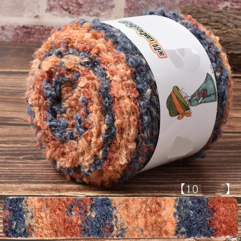 Warm Rainbow Gradient Oil Painting Fluffy Wool Yarn Ball