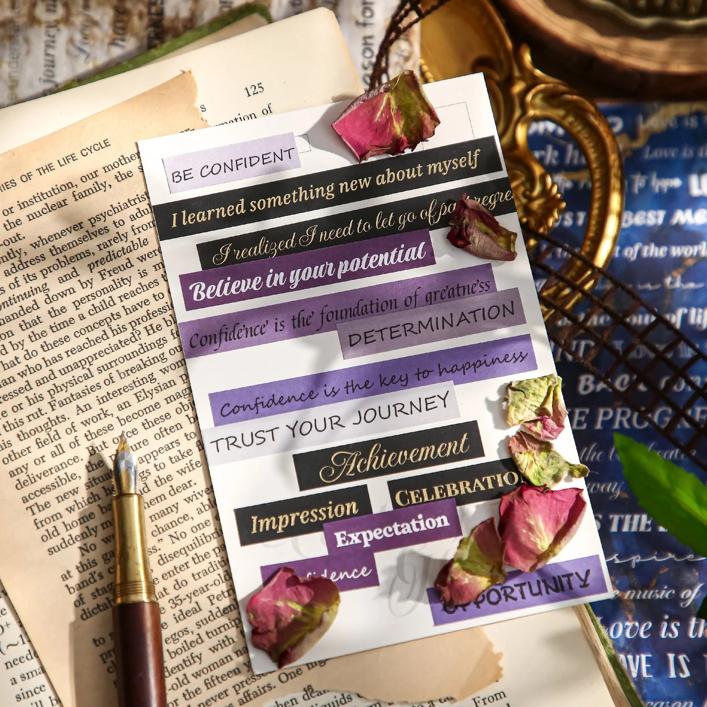 40 Sheets Retro English Text Stickers Book