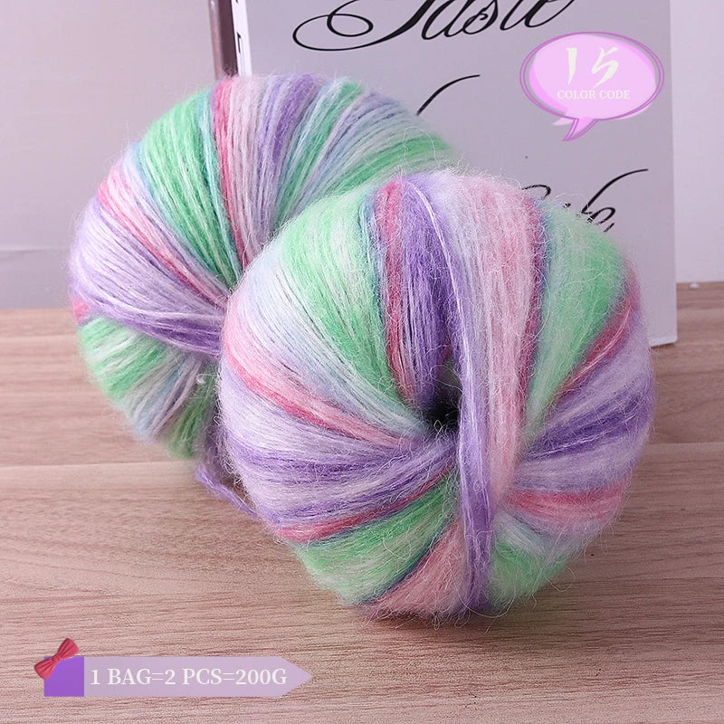 Rainbow Dyed Wool Blend Chunky Yarn Balls 2 Pack