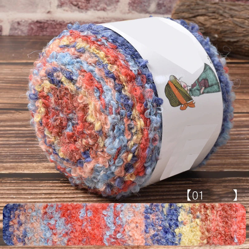 Warm Rainbow Gradient Oil Painting Fluffy Wool Yarn Ball