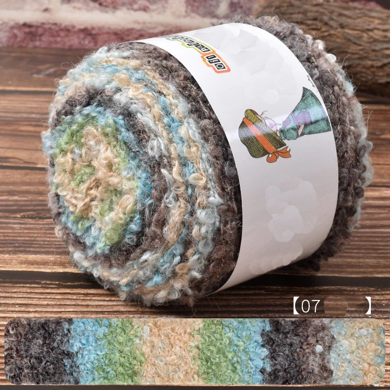Warm Rainbow Gradient Oil Painting Fluffy Wool Yarn Ball