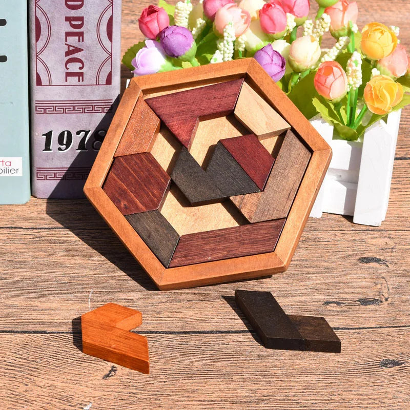 Wooden Geometric Shape Jigsaw Board Brain Teaser Puzzle