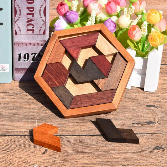 Wooden Geometric Shape Jigsaw Board Brain Teaser Puzzle