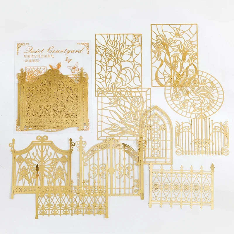 10pcs Gold Lace Leaf Scrapbooking Stickers
