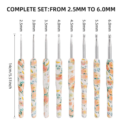 Flower Aluminium Crochet Hook Needles 2.5-6mm 8pcs Set