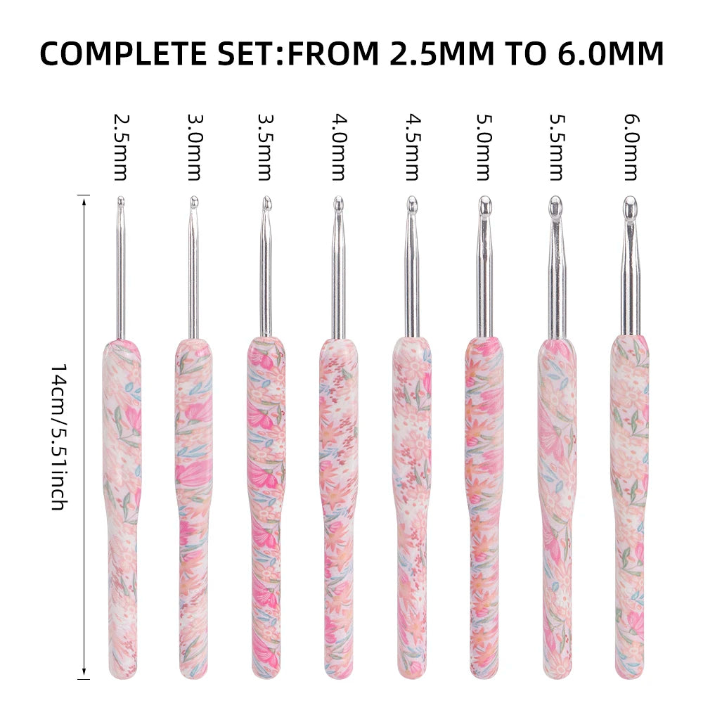Flower Aluminium Crochet Hook Needles 2.5-6mm 8pcs Set
