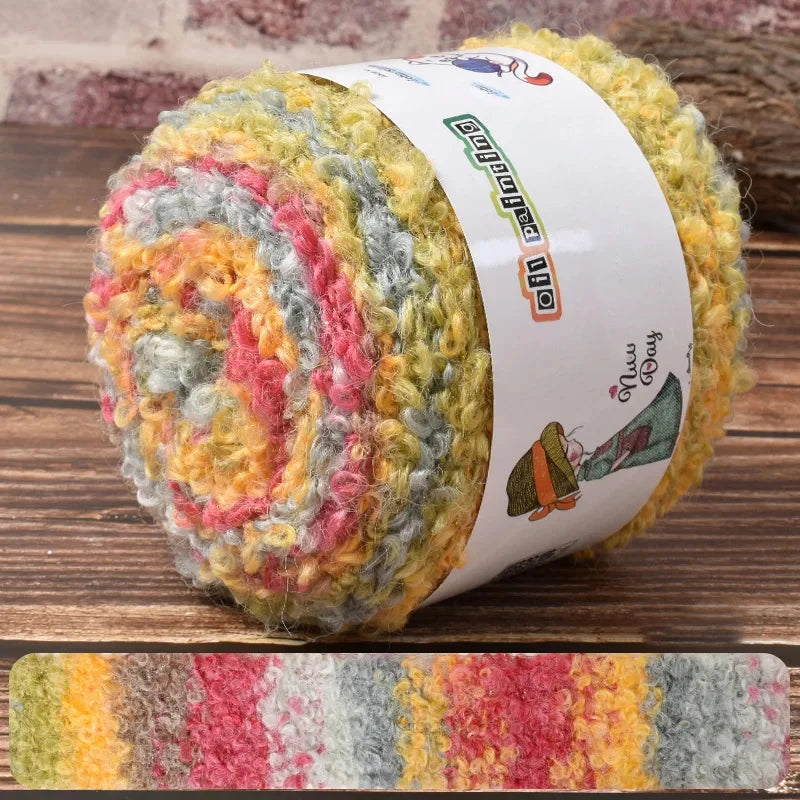 Warm Rainbow Gradient Oil Painting Fluffy Wool Yarn Ball