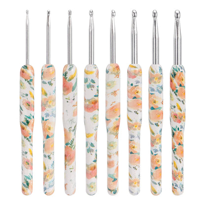Flower Aluminium Crochet Hook Needles 2.5-6mm 8pcs Set