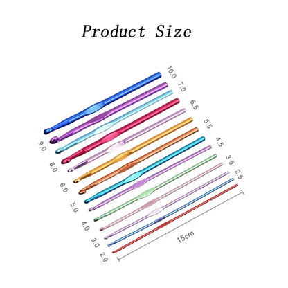 Rainbow Aluminium Crochet Hook Needles 2-10mm 14pcs Set