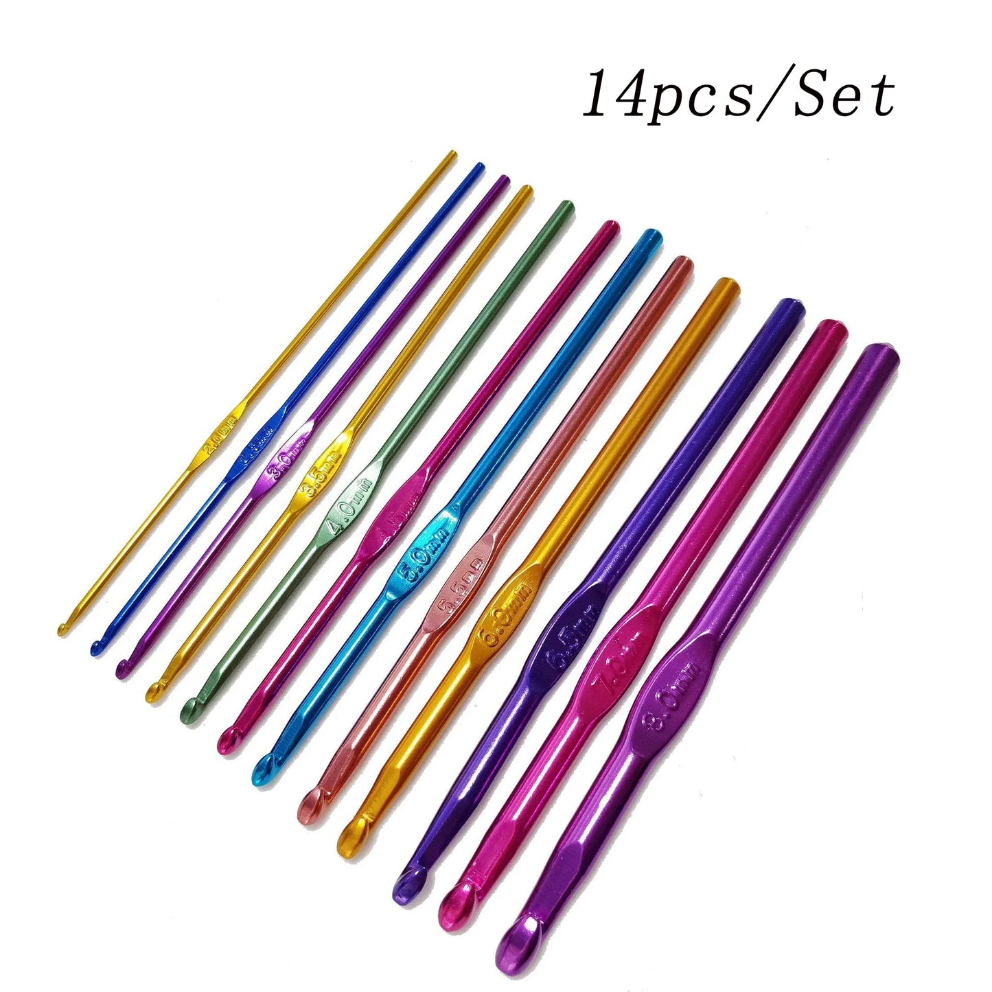 Rainbow Aluminium Crochet Hook Needles 2-10mm 14pcs Set