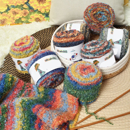 Warm Rainbow Gradient Oil Painting Fluffy Wool Yarn Ball