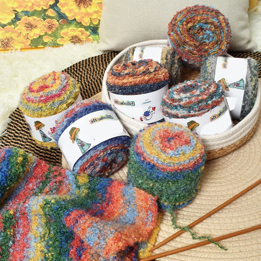 Warm Rainbow Gradient Oil Painting Fluffy Wool Yarn Ball