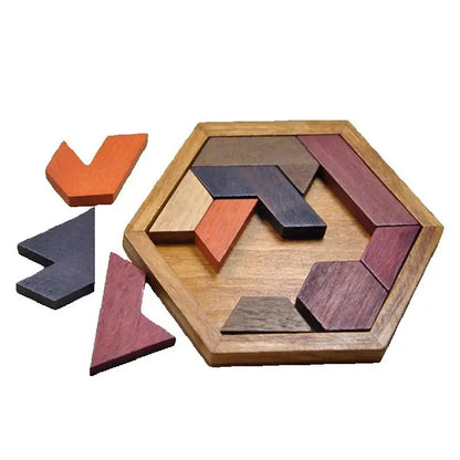 Wooden Geometric Shape Jigsaw Board Brain Teaser Puzzle