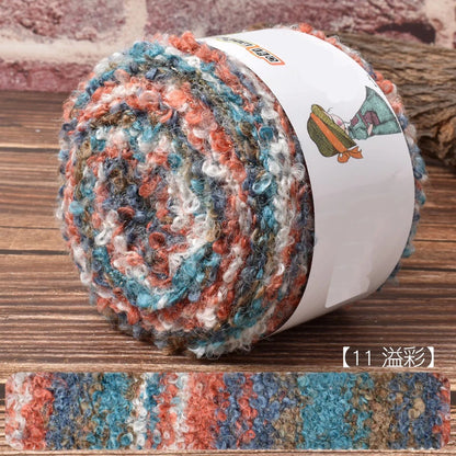 Warm Rainbow Gradient Oil Painting Fluffy Wool Yarn Ball