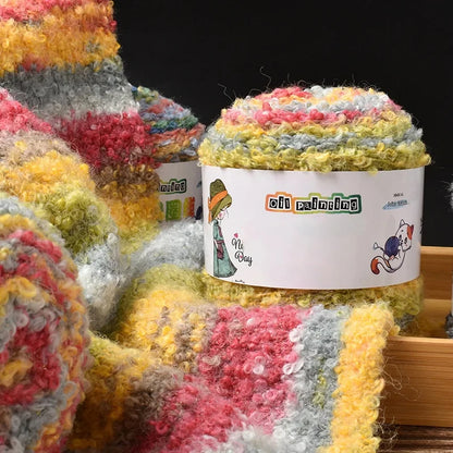 Warm Rainbow Gradient Oil Painting Fluffy Wool Yarn Ball