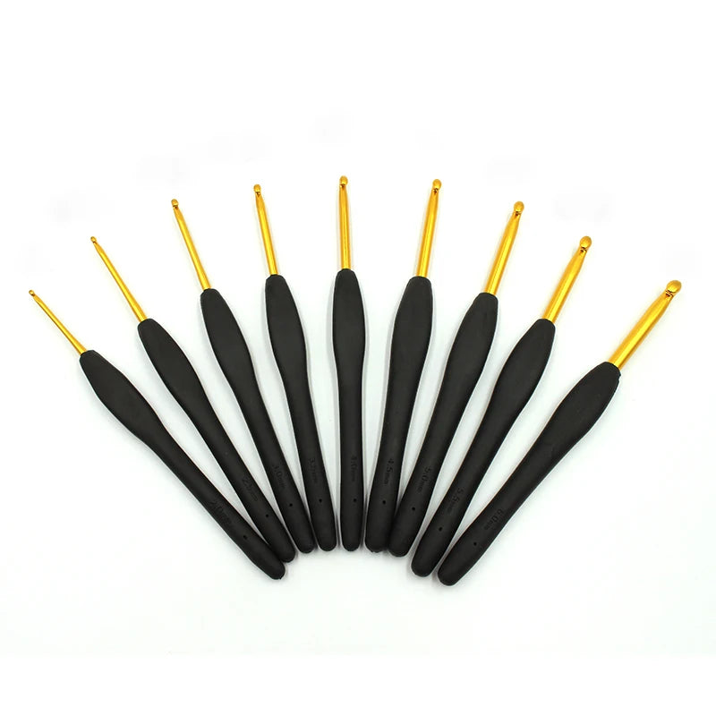 Aluminium Black & Gold Crochet Hook Needles 2-6mm 9pcs Set