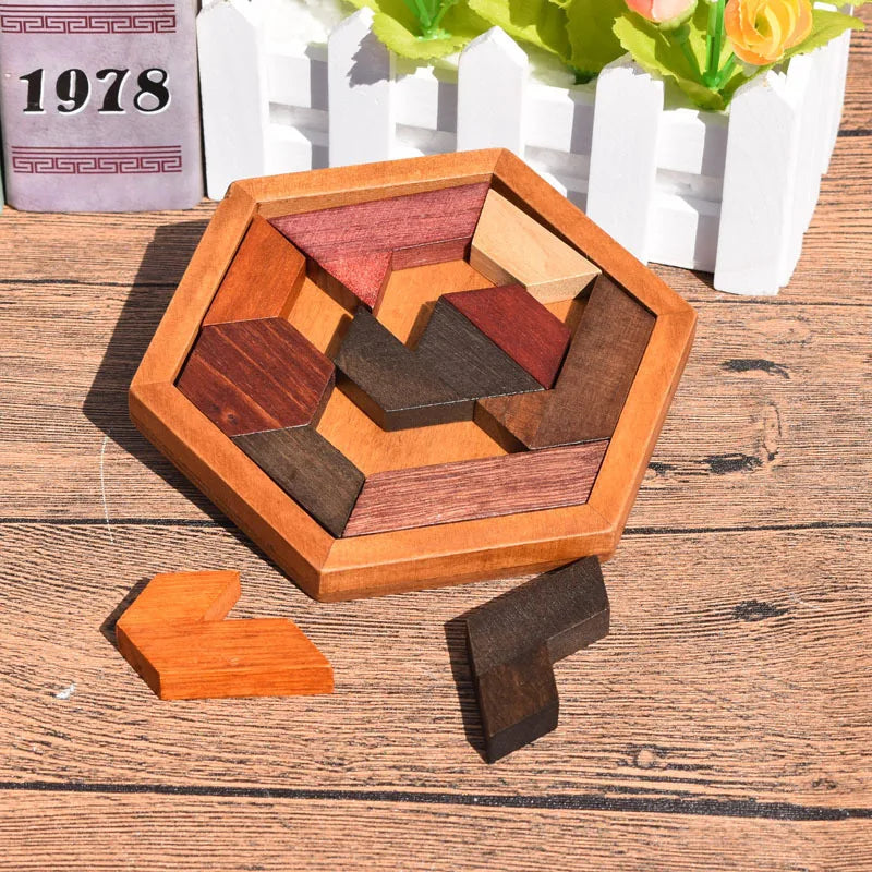 Wooden Geometric Shape Jigsaw Board Brain Teaser Puzzle