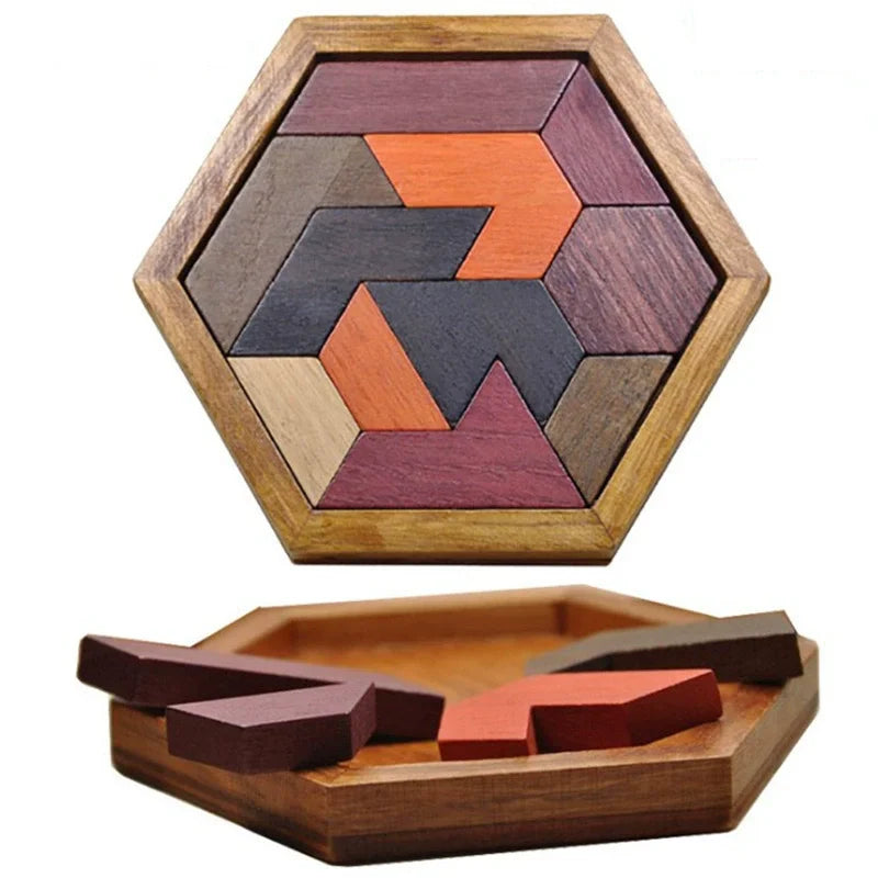 Wooden Geometric Shape Jigsaw Board Brain Teaser Puzzle