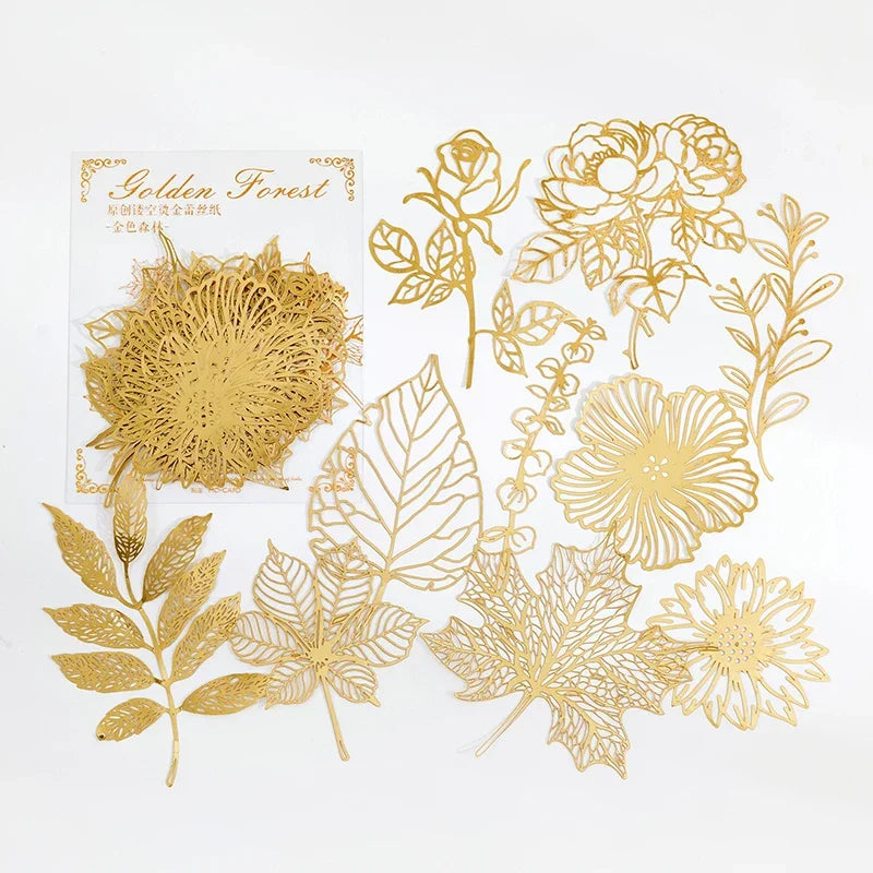 10pcs Gold Lace Leaf Scrapbooking Stickers