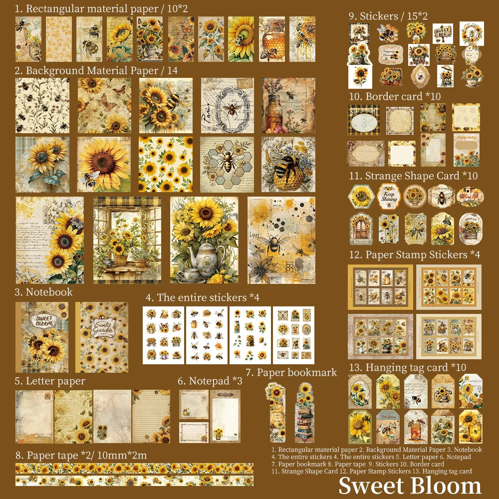 Vintage Sunflower Bullet Journal Scrapbooking Set