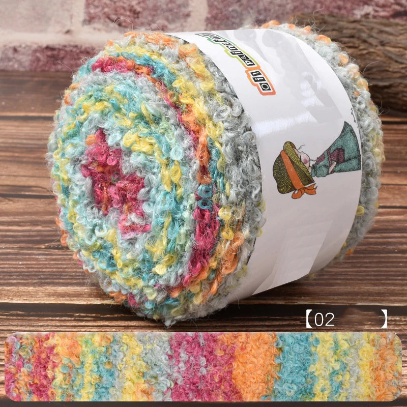 Warm Rainbow Gradient Oil Painting Fluffy Wool Yarn Ball