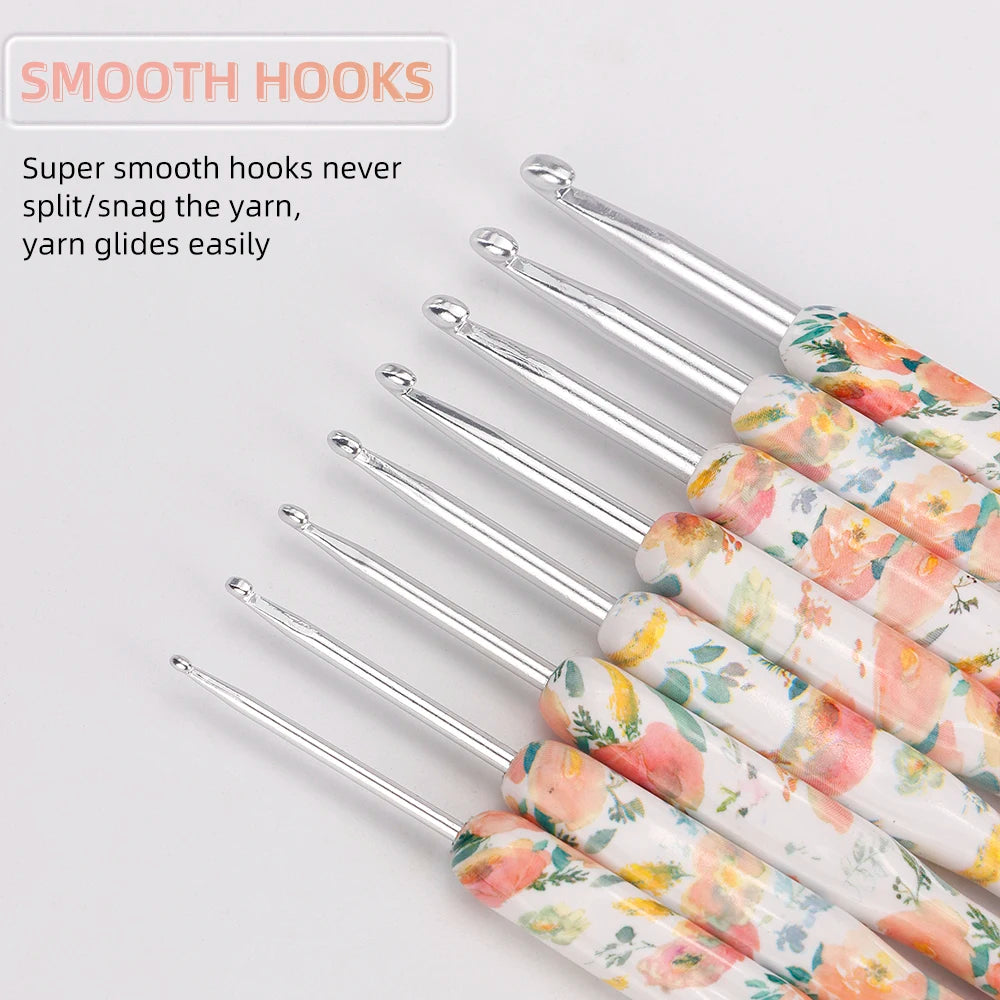 Flower Aluminium Crochet Hook Needles 2.5-6mm 8pcs Set