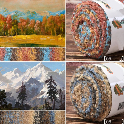 Warm Rainbow Gradient Oil Painting Fluffy Wool Yarn Ball
