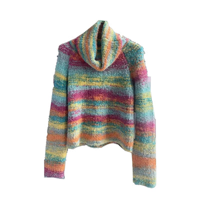 Warm Rainbow Gradient Oil Painting Fluffy Wool Yarn Ball