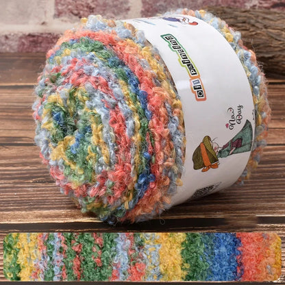 Warm Rainbow Gradient Oil Painting Fluffy Wool Yarn Ball