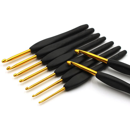 Aluminium Black & Gold Crochet Hook Needles 2-6mm 9pcs Set