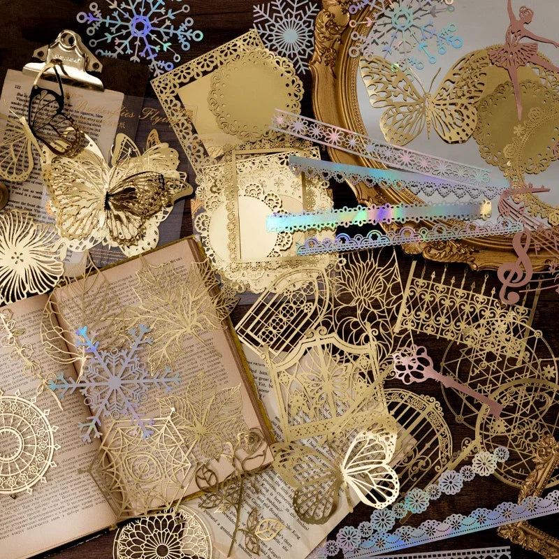10pcs Gold Lace Leaf Scrapbooking Stickers