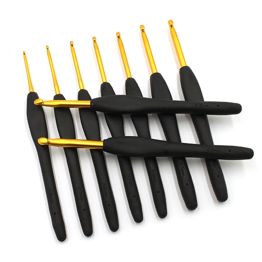 Aluminium Black & Gold Crochet Hook Needles 2-6mm 9pcs Set