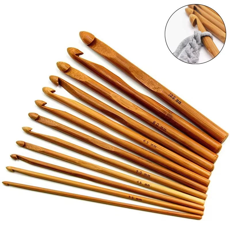 Bamboo Crochet Hook Needles 3-10mm 12pcs Set